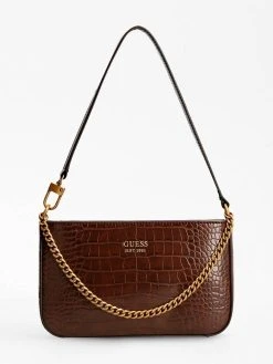 Guess Laukku Katey Croc Mini Top Zip Shldr Brown -Guess Shop 235029 0